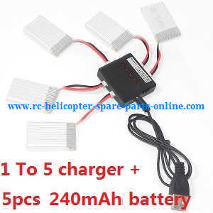 XK X100 quadcopter spare parts 1 To 5 charger set + 5*3.7V 240mAh battery set