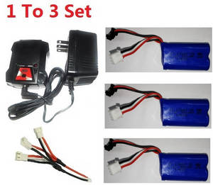 Wltoys 10428-D 10428-E RC Car spare parts 1 to 3 charger box set + 3*7.4V 380mAh battery set - Click Image to Close