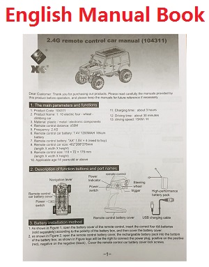 Wltoys 104311 RC Car spare parts English manual book - Click Image to Close