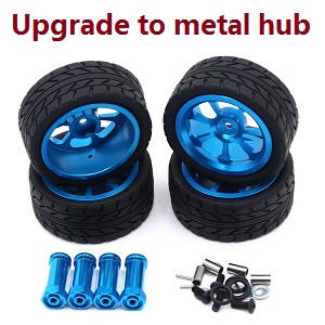 Wltoys 124018 RC Car spare parts front and rear tires with hexagon adapter set (Metal) Blue - Click Image to Close