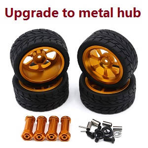 Wltoys 124018 RC Car spare parts front and rear tires with hexagon adapter set (Metal) Gold - Click Image to Close
