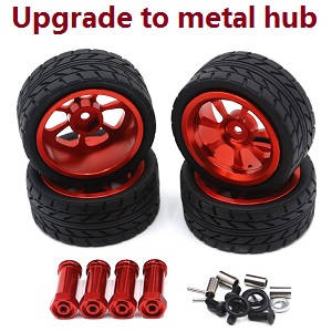 Wltoys 124018 RC Car spare parts front and rear tires with hexagon adapter set (Metal) Red - Click Image to Close