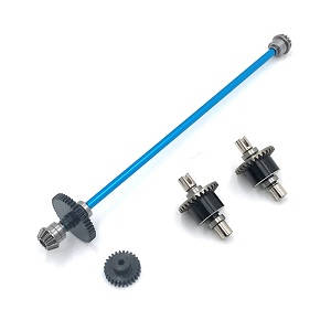 Wltoys 124018 RC Car spare parts main drving shaft with gears and differential module Metal Blue - Click Image to Close