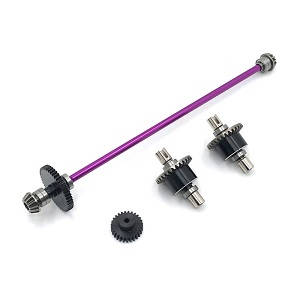 Wltoys 124019 RC Car spare parts main drving shaft with gears and differential module Metal Purple - Click Image to Close