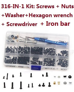 Wltoys 124019 RC Car spare parts 316 in 1, Screws, Nuts, Flat Washer, Hexagon Wrench, Screwdriver, Small iron bar Kit.