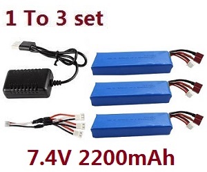 *** Deal *** Wltoys 124018 RC Car spare parts USB charger wire + 1 to 3 charger wire + 3*7.4V 2200mAh battery set