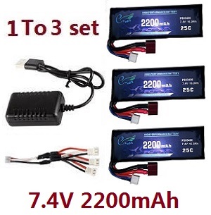 *** Deal *** Wltoys 124018 RC Car spare parts USB charger wire + 1 to 3 charger wire + 3*7.4V 2200mAh battery set
