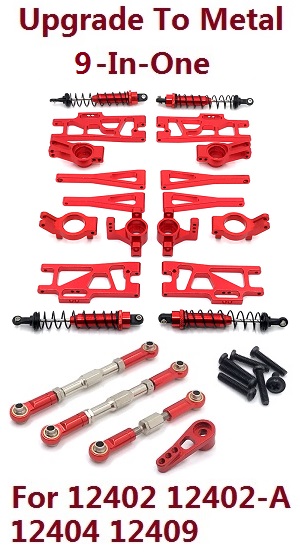 Wltoys 12409 RC Car spare parts upgrade to metal upgrade to metal 9-In-One group (metal Red color) - Click Image to Close
