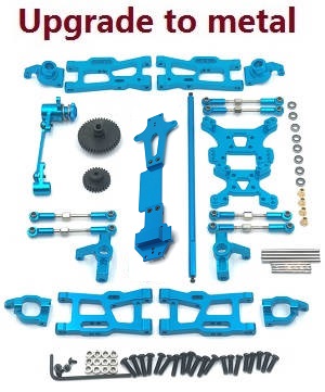 Wltoys 144001 RC Car spare parts 12-IN-1 upgrade to metal kit Blue - Click Image to Close