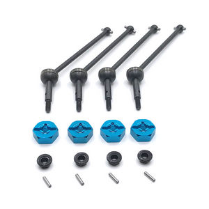 Wltoys XK 124019 RC Car spare parts universal drive shaft and cup set + M4 nuts + fixed small bar + blue hexagon seat - Click Image to Close