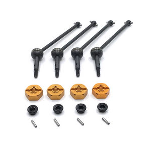 Wltoys XK 124019 RC Car spare parts universal drive shaft and cup set + M4 nuts + fixed small bar + gold color hexagon seat - Click Image to Close