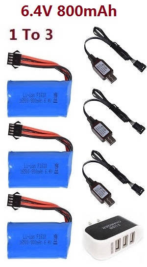 Wltoys 18428-A RC Car spare parts 1 to 3 charger set + 3*6.4V 800mAh battery set