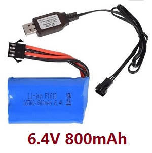 Wltoys 18628 18629 RC Car spare parts 6.4V 800mAh battery + USB charger wire - Click Image to Close