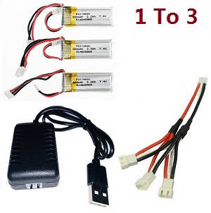 Wltoys XK A180 RC Airplanes Helicopter spare parts 1 to 3 USB charger wire + 3*7.4V 300mAh battery set