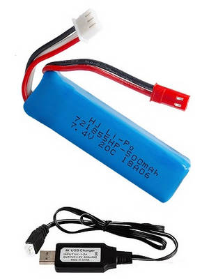 Wltoys A262 RC Car spare parts battery 7.4V 500mAh + USB charger wire - Click Image to Close