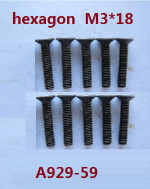 Wltoys A929 RC Car spare parts inner hexagon countersunk screws 10pcs M3*18 A929-59