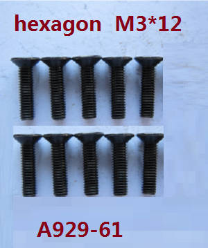 Wltoys A929 RC Car spare parts inner hexagon countersunk screws 10pcs M3*12 A929-61