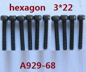 Wltoys A929 RC Car spare parts inner hexagon round cup head screws 10pcs M3*22 A929-68