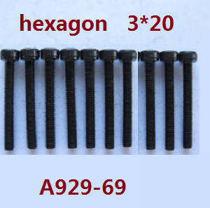 Wltoys A929 RC Car spare parts inner hexagon round cup head screws 10pcs M3*20 A929-69 - Click Image to Close