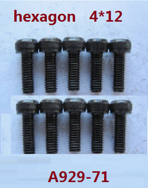 Wltoys A929 RC Car spare parts inner hexagon round cup head screws 10pcs M4*12 A929-71