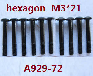 Wltoys A929 RC Car spare parts inner hexagon pan head lower half teeth screws 10pcs M3*21 A929-72