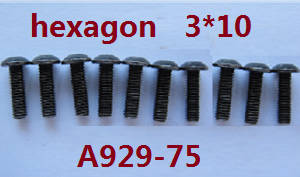 Wltoys A929 RC Car spare parts inner hexagon pan head screws 10pcs M3*10 A929-75 - Click Image to Close