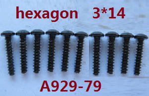 Wltoys A929 RC Car spare parts inner hexagon pan head screws 10pcs M3*14 A929-79 - Click Image to Close