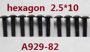 Wltoys A929 RC Car spare parts inner hexagon pan head screws 10pcs M2.5*10 A929-82 - Click Image to Close