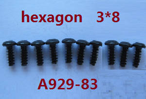 Wltoys A929 RC Car spare parts inner hexagon pan head screws 10pcs M3*8 A929-83 - Click Image to Close