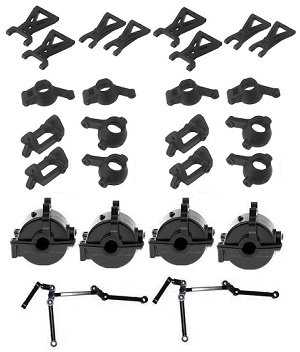 Wltoys A959 A959-A A959-B RC Car spare parts front and rear swing arm + C shape seat + front and rear wheel seat + steering module + wave box 2sets - Click Image to Close