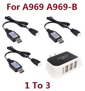 Wltoys A969 A969-A A969-B RC Car spare parts 1 to 3 charger adapter with 3*7.4V USB charger wire - Click Image to Close