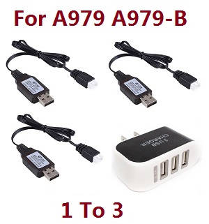 Wltoys A979 A979-A A979-B RC Car spare parts 1 to 3 charger adapter with 3*7.4V USB charger wire - Click Image to Close