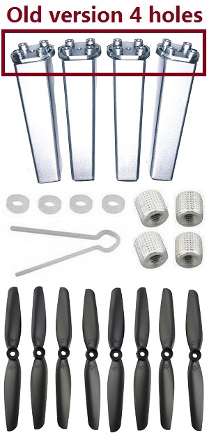 MJX Bugs 5W B5W RC Quadcopter spare parts landing skids and main blades group (Old version 4 holes) Silver - Click Image to Close