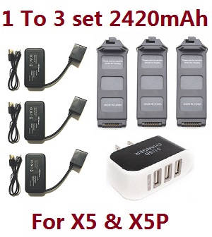 JJRC JJPRO X5 X5P RC Drone Quadcopter spare parts 3*battery 7.4V 2420mAh + 1 to 3 charger set - Click Image to Close