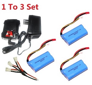 MJX F45 F645 helicopter spare parts 1 to 3 balance charger + 3*battery 7.4v 2200mAh red JST plug set