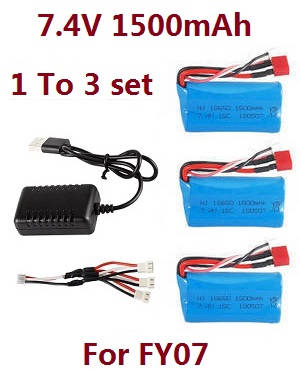Feiyue FY06 FY07 RC truck car spare parts 1 to 3 USB charger set + 3*7.4V 1500mAh battery set For FY07