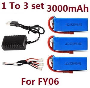 Feiyue FY06 FY07 RC truck car spare parts 1 to 3 USB charger set + 3*7.4V 3000mAh battery set For FY06