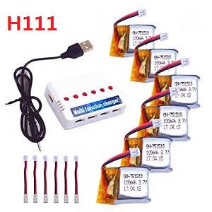 Hubsan H111 H111C H111D RC Quadcopter spare parts battery (H111 6pcs) + 1 to 6 charger set - Click Image to Close