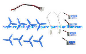 JJRC H43 H43WH RC quadcopter spare parts main blades*2 + motors*2 + 1 to 5 charger wire + battery*4 - Click Image to Close