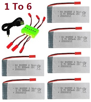 JJRC H12C H12W H12CH H12WH RC quadcopter drone spare parts 1 to 6 charger set + 6*7.4V 800mAh battery set - Click Image to Close