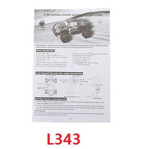 Wltoys L333 L343 L353 RC Car spare parts English manual book (L343) - Click Image to Close