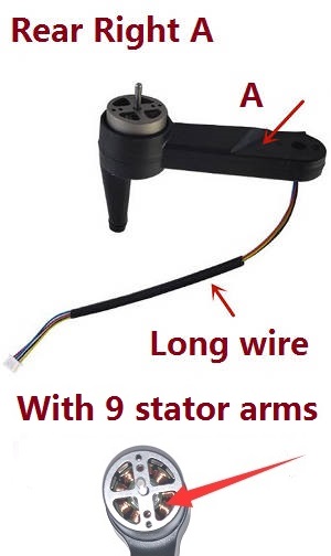 LI YE ZHAN TOYS LYZRC L900 Pro RC Drone spare parts side motor bar Rear A Black (With 9 stator arms)