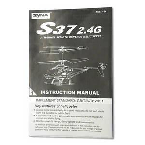 Syma S37 RC Helicopter spare parts car charger English manual book