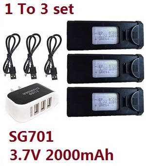 ZLRC SG701 SG701S RC drone quadcopter spare parts 1 to 3 charger set + 3*3.7V 2000mAh battery for SG701 - Click Image to Close