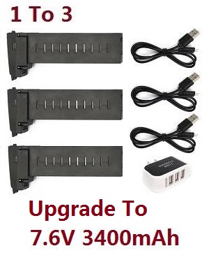 SG906 PRO RC drone quadcopter spare parts 1 To 3 charger adapter and USB wire set + 3*battery 7.6V 3400mAh set - Click Image to Close