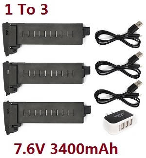 SG906 PRO 2 Xinlin X193 CSJ X7 Pro 2 RC drone quadcopter spare parts 1 to 3 charger adapter with 3*USB charger wire set + 3*7.6V 3400mAh battery set