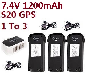 SMRC S20 And S20 GPS RC quadcopter drone spare parts 1 to 3 charger set + 3*7.4V 1200mAh battery for S20 GPS - Click Image to Close