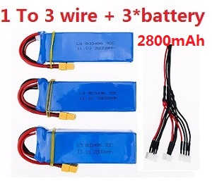 Wltoys WL V393 quadcopter spare parts 1 To 3 charger wire + 3*2800mAh battery - Click Image to Close