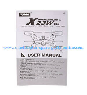 Syma X23W X23 RC quadcopter spare parts English manual instruction book