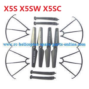 syma x5s x5sw x5sc quadcopter spare parts main blades + protection frame + undercarriage (Black) - Click Image to Close